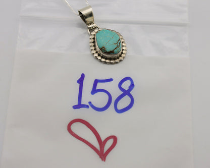 Navajo Necklace .925 Silver Kingman Turquoise Signed Native C.1980's