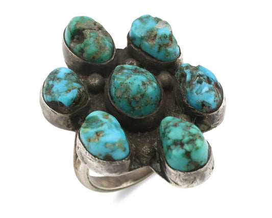 Navajo Old Pawn Ring .925 Silver Kingman Turquoise Native American Artist C.70's