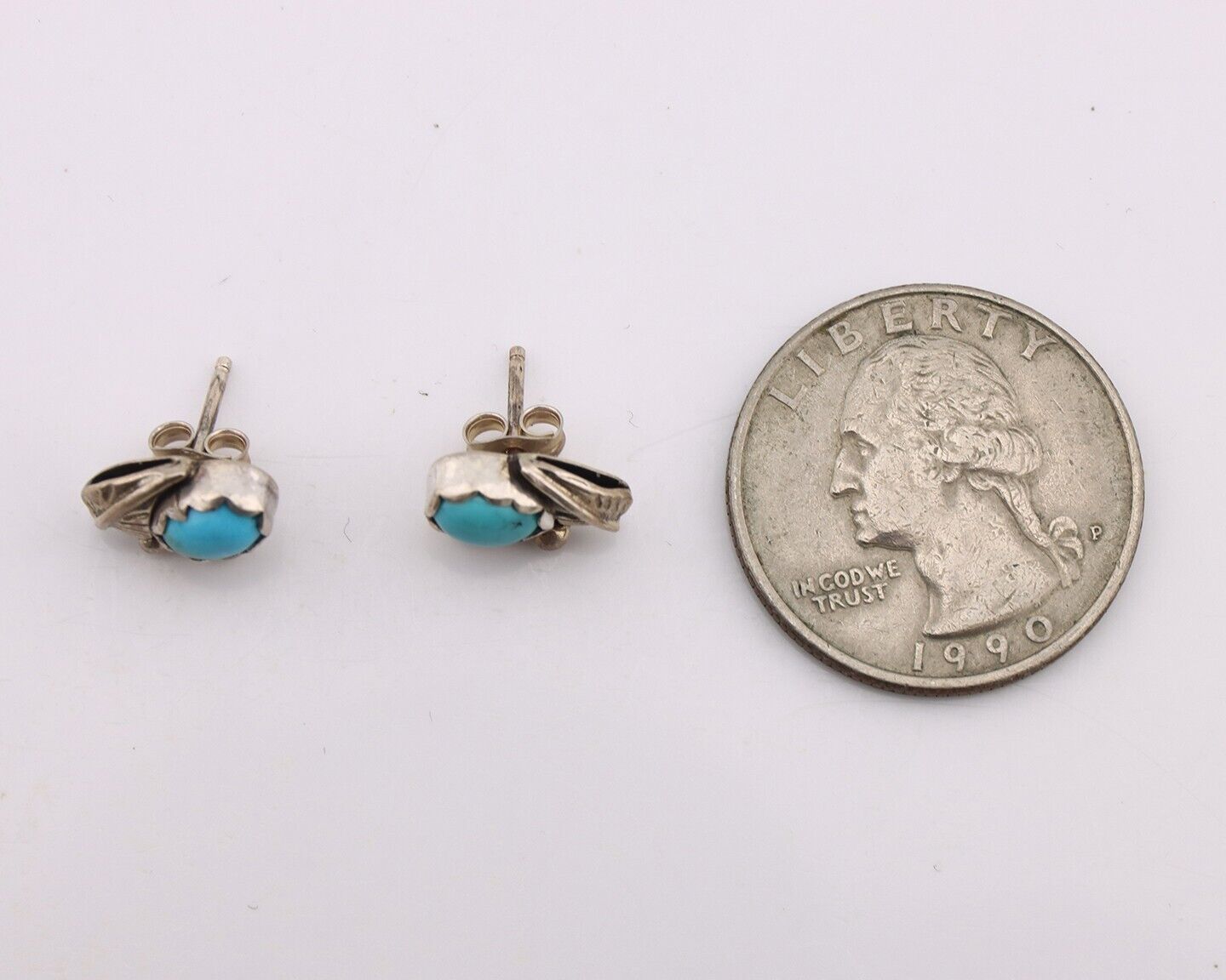 Navajo Earrings 925 Silver Natural Blue Turquoise Native American Artist C.90's