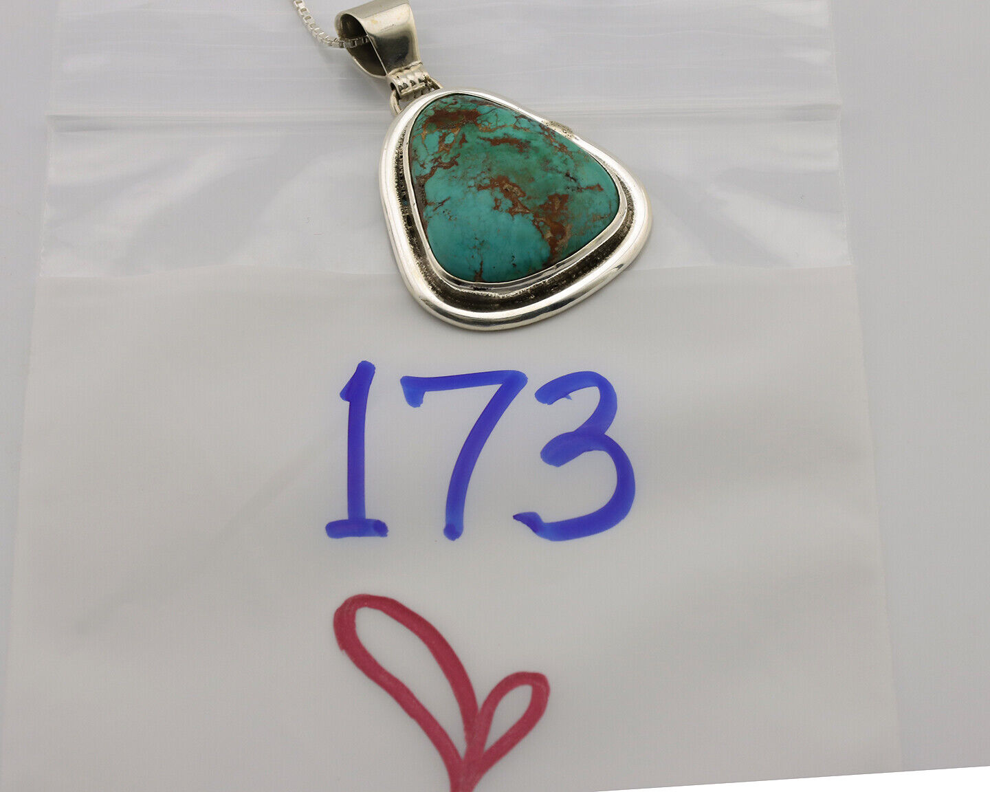 Navajo Necklace .925 Silver Kingman Turquoise Signed Native C.1980's