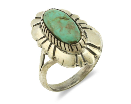 Navajo Ring .925 Silver Green Turquoise Artist Signed M Montoya C.80's