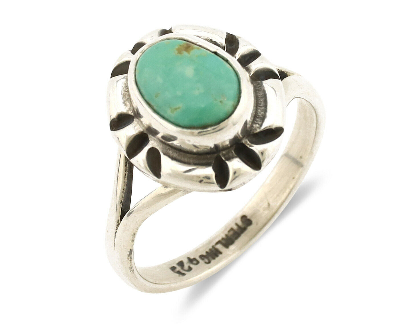 Navajo Ring .925 Silver Kingman Turquoise Artist Signed Gecko C.90's