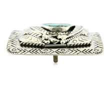 Navajo Belt Buckle .925 Silver Morenci Turquoise Artist Signed Tipi C.80's