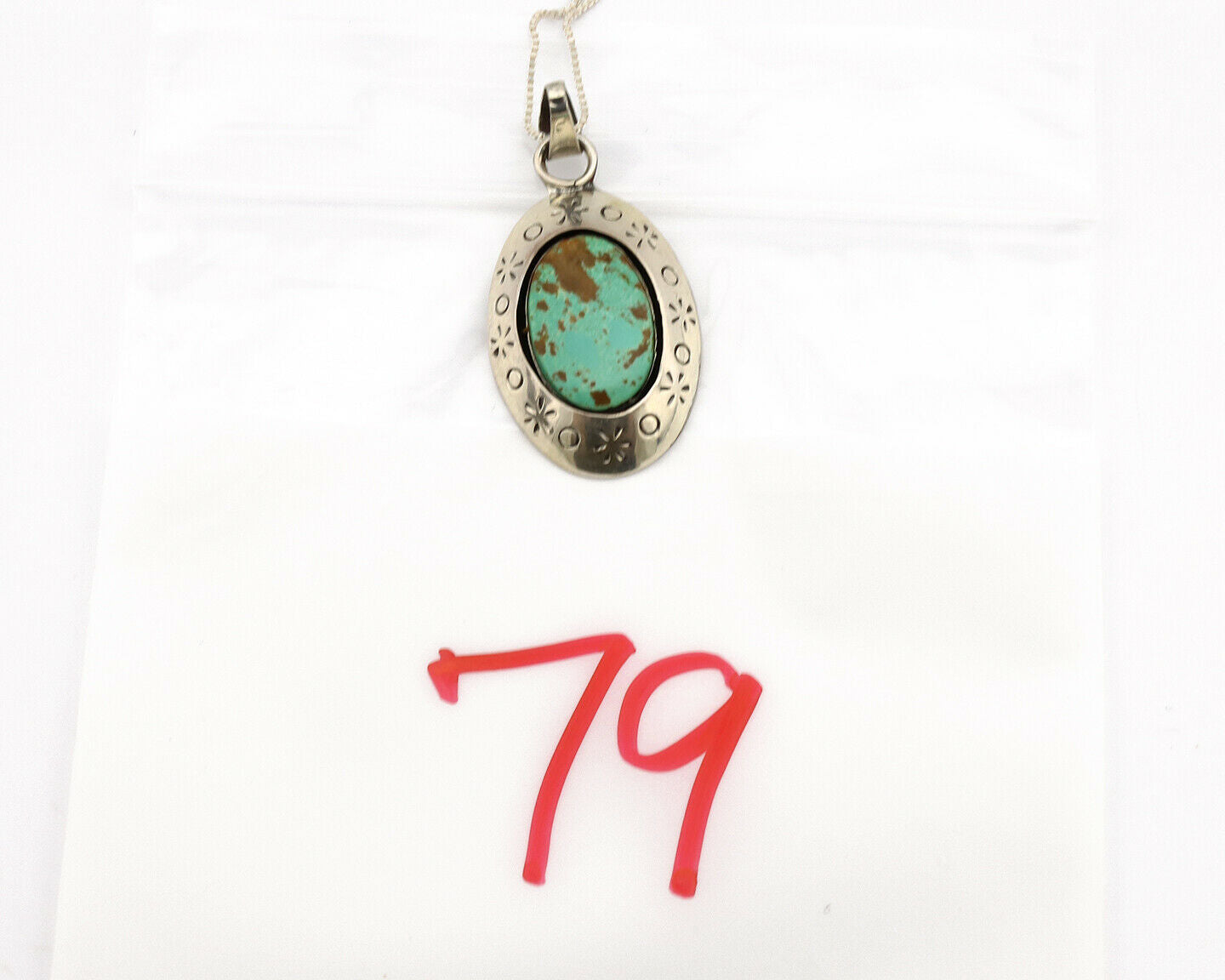 Navajo Necklace .925 Silver Kingman Turquoise Native American C.1980's