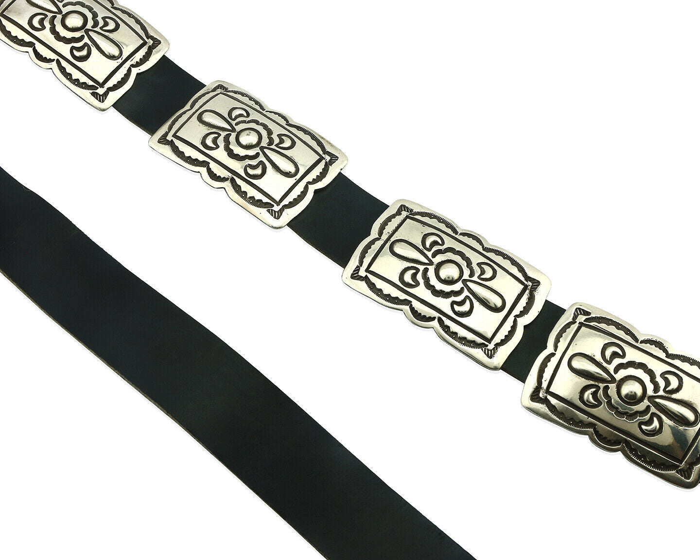 Navajo Concho Belt .925 Silver Hand Stamped Signed Native American C.80's