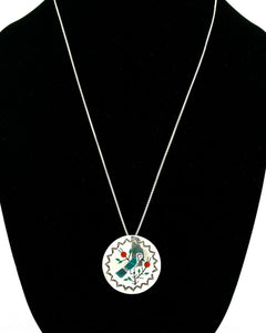Women's Navajo Pendant Pin Inlaid Gemstone Carved .925 Silver Artist RB