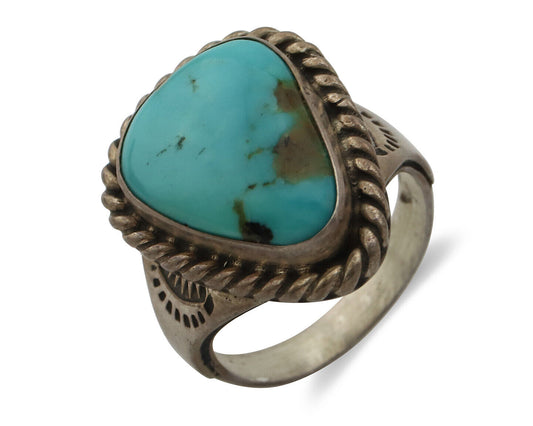 Navajo Ring 925 Silver Natural Blue Turquoise Native American Signed C.80's