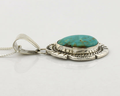 Navajo Necklace .925 Silver Kingman Turquoise Signed JP C.1980's