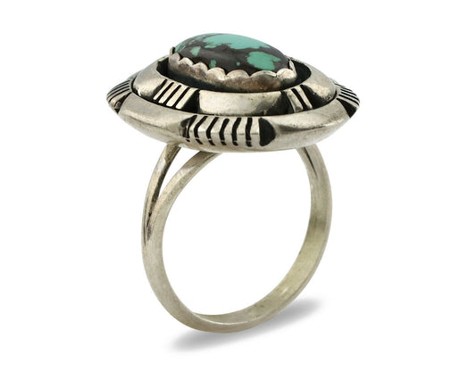 Navajo Ring .925 Silver Spiderweb Turquoise Artist Signed L. M. Nez C80s