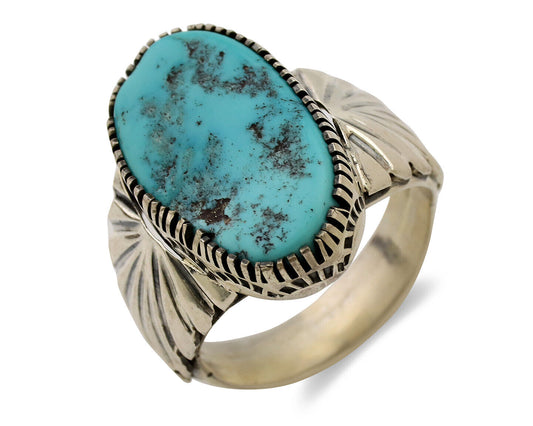 Navajo Ring .925 Silver Sleeping Beauty Turquoise Artist Signed DK C.80's