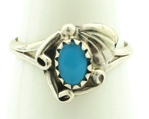 Navajo Ring .925 Silver Natural Blue Turquoise Artist Signed SN C.80's