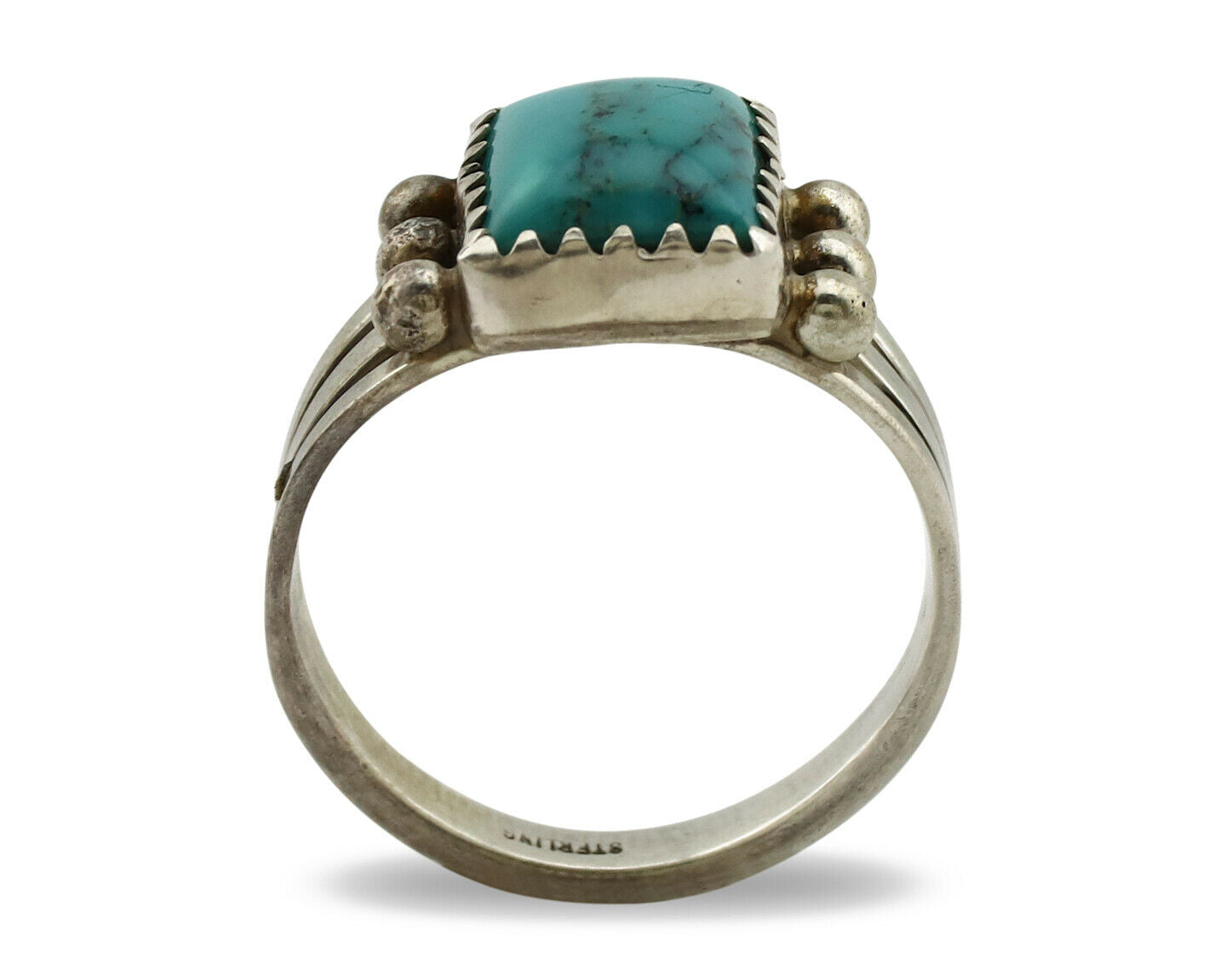 Navajo Ring .925 Silver Kingman Turquoise Native American Artist C.1980's