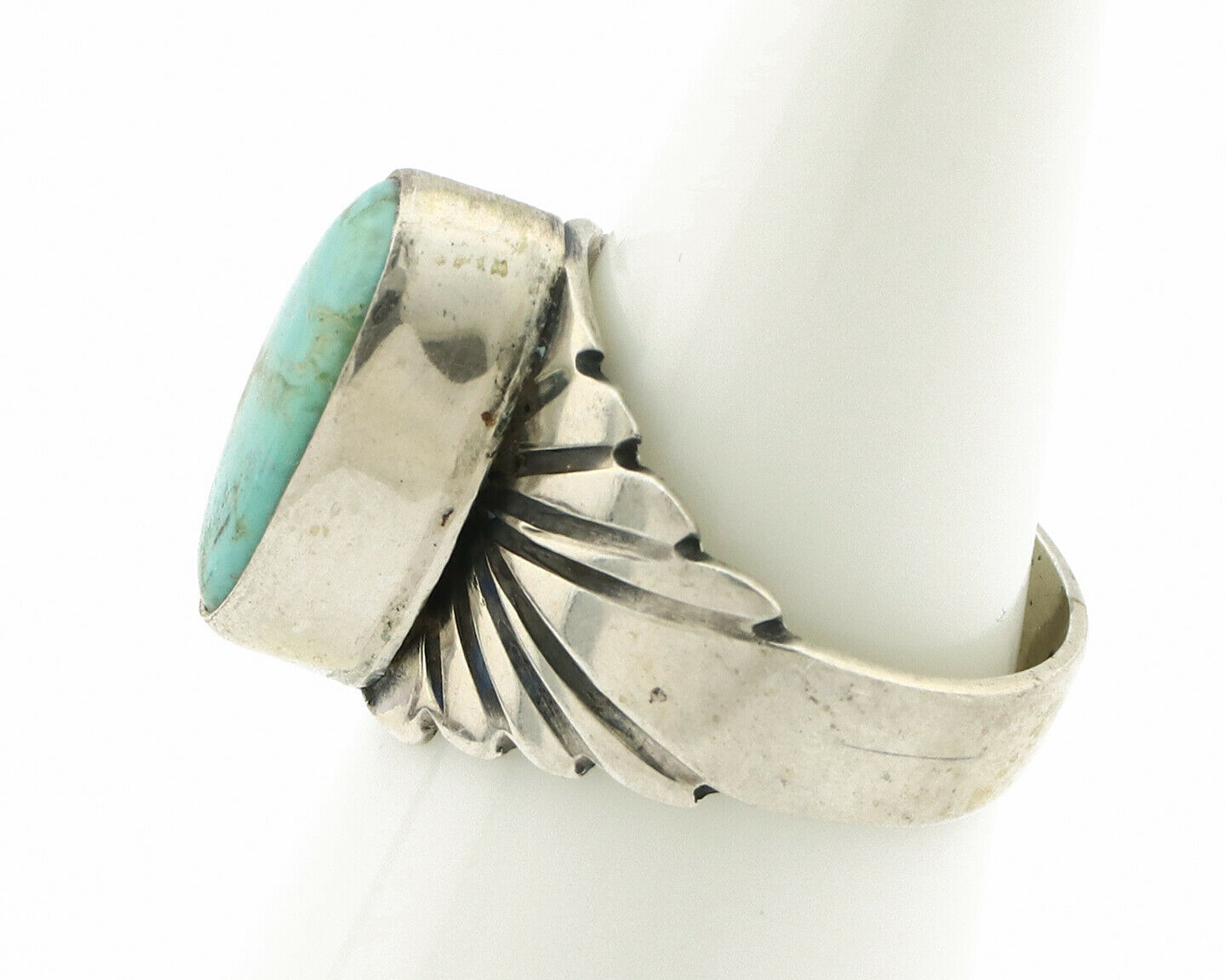 Navajo Ring .925 Silver Kingman Turquoise Artist Signed Apache C.80's