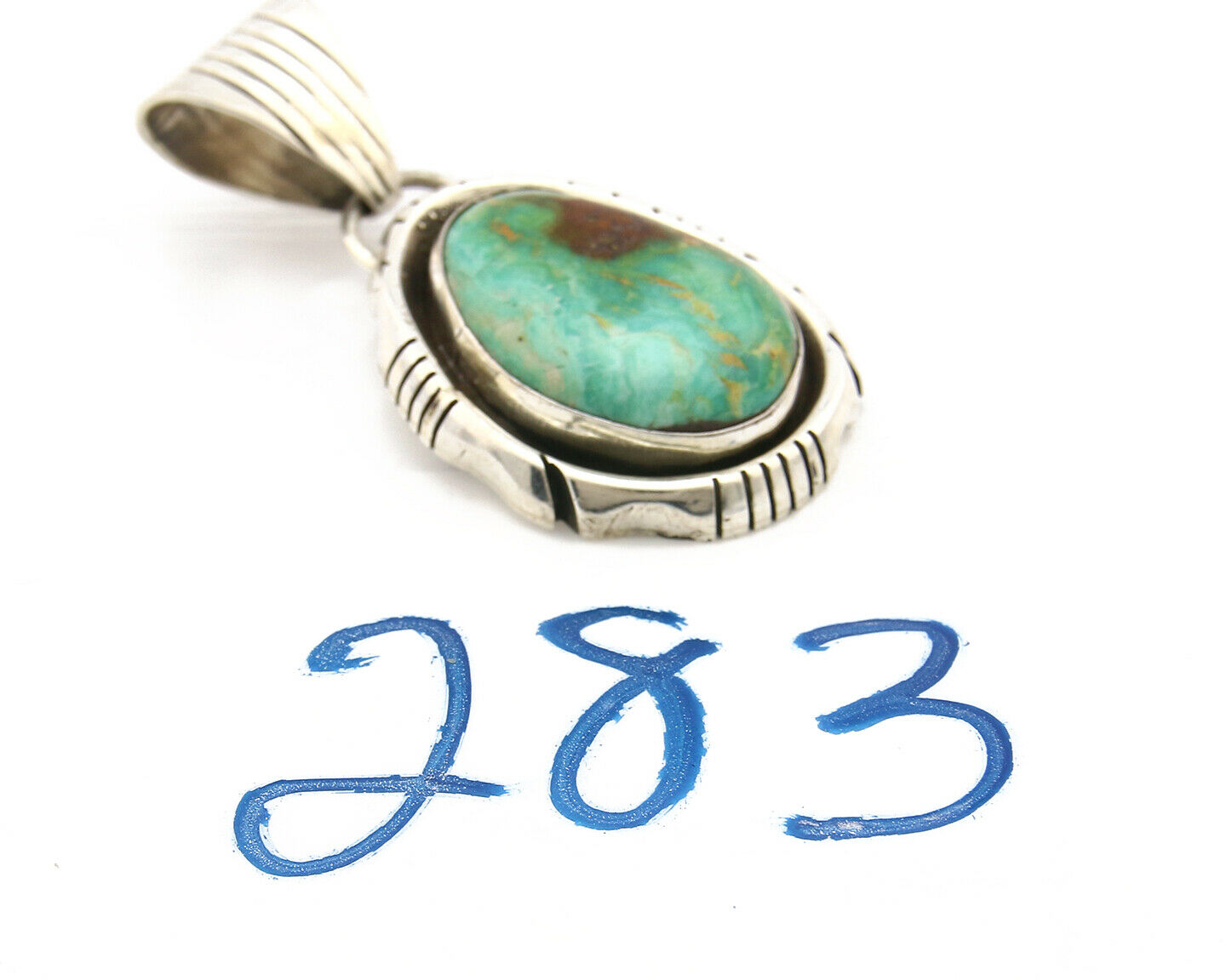 Navajo Pendant .925 Silver Royston Turquoise Signed Artist FT C.80's