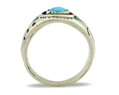 Navajo Handmade Ring 925 Silver Blue Turquoise & Coral Native American C.80's