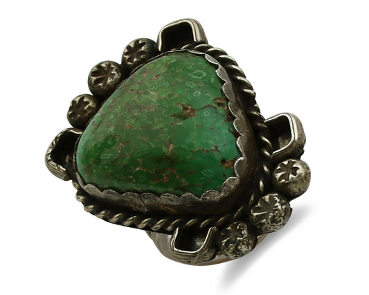 Navajo Ring .925 Silver Green Spiderweb Turquoise Native Artist C.1980's