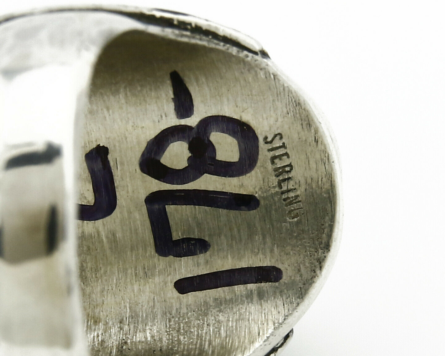 Navajo Ring .925 Silver Natural Malachite Signed Artist P Handmade C.80's
