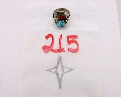 Zuni Ring 925 Silver Blue Turquoise & Coral Artsti Signed Patsy Allopowa C.80's