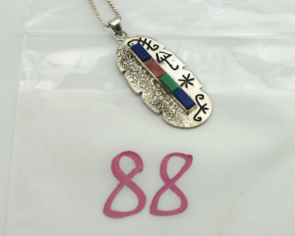 Navajo Necklace .925 Silver Natural Gemstone Native American C.80's
