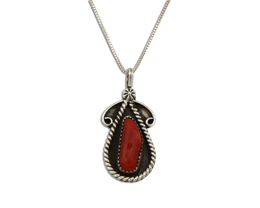 Navajo Necklace 925 Silver Red Medterranean Signed Josephine Rojas C.80's
