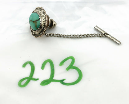 Navajo Tie Tack .925 Silver Morenci Turquoise Artist Native American C.80's