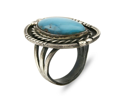 Women's Navajo Ring .925 Silver Blue Gem Turquoise C.80's