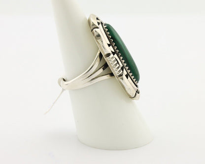 Navajo Ring .925 Silver Malachite Hand Stamped Signed William Denetdale C.80's