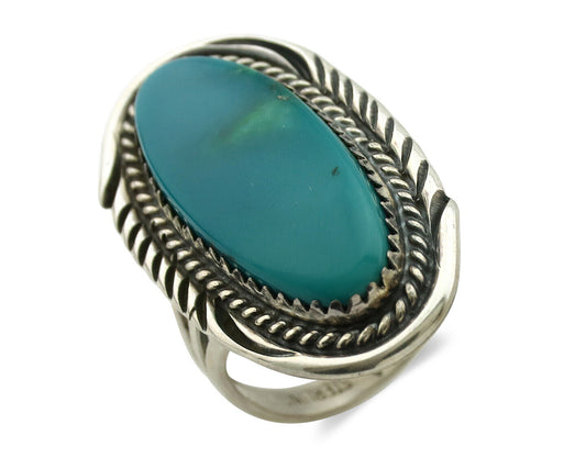 Navajo Ring 925 Silver Natural Blue Turquoise Artist Signed USA C.80's