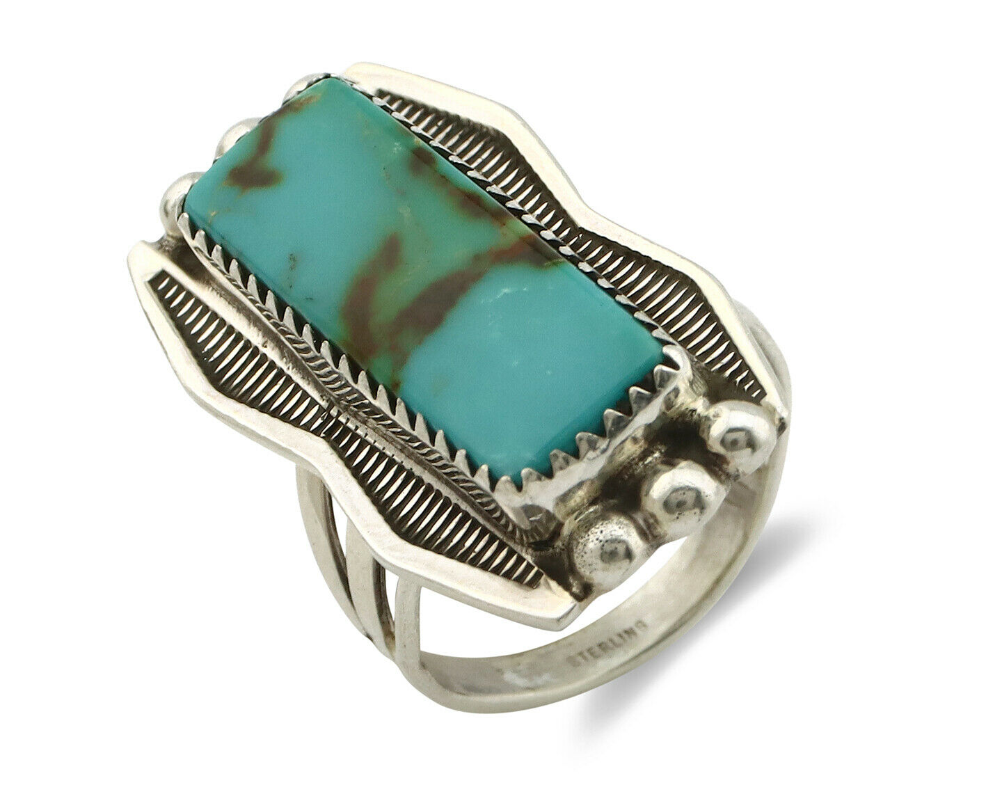 Navajo Ring .925 Silver Natural Aqua Turquoise Signed Apache C.80's