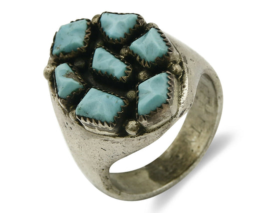 ZUNI Ring .925 SOLID Silver Sleeping Beauty Turquoise LEEKITY C.1980's