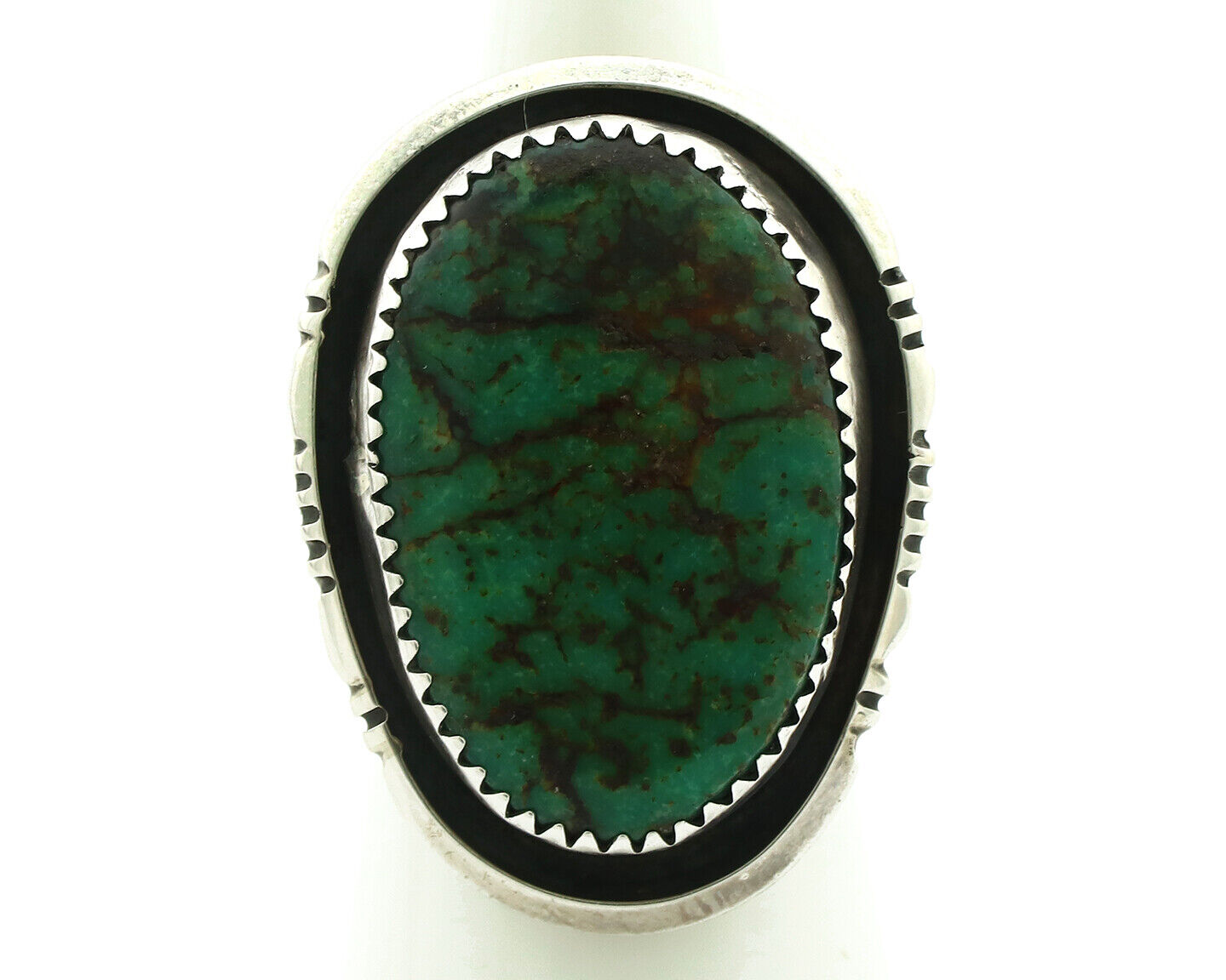 Navajo Ring 925 Silver Crescent Valley Turquoise Native American Artist C.1980's