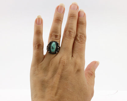 Navajo Ring .925 Silver Kingman Turquoise Artist Signed F C.80's