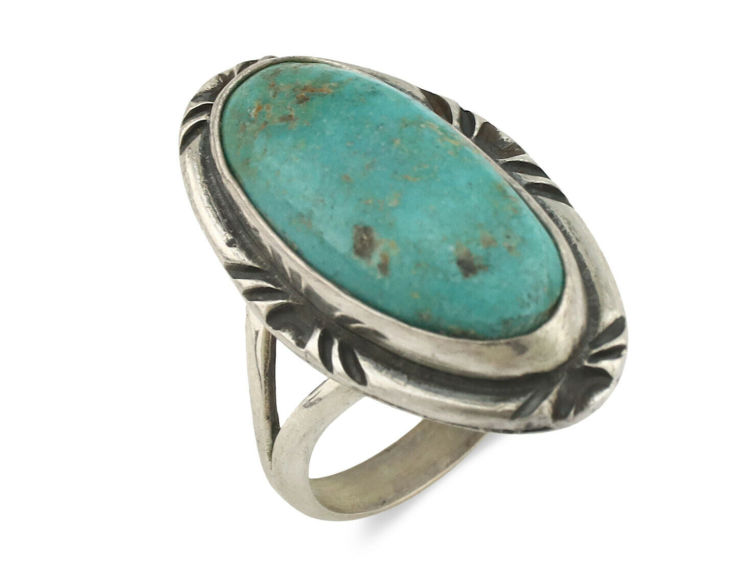 Navajo Ring .925 Silver Kingman Turquoise Native Artist Signed C.80's