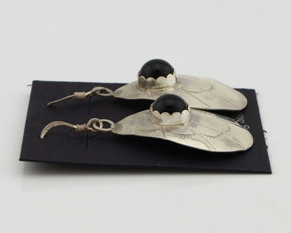 Navajo Earrings 925 Silver Natural Black Onyx Artist Signed T C.80's