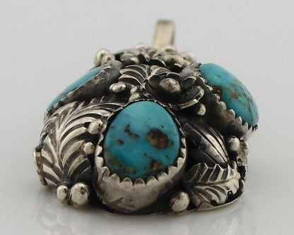 Navajo Pendant 925 Silver Natural Mined High Grade Turquoise Signed Tom Willeto