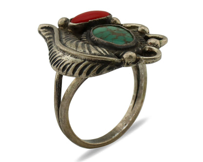 Navajo Ring 925 Silver Turquoise & Bloodstone Native Artist C.1980's