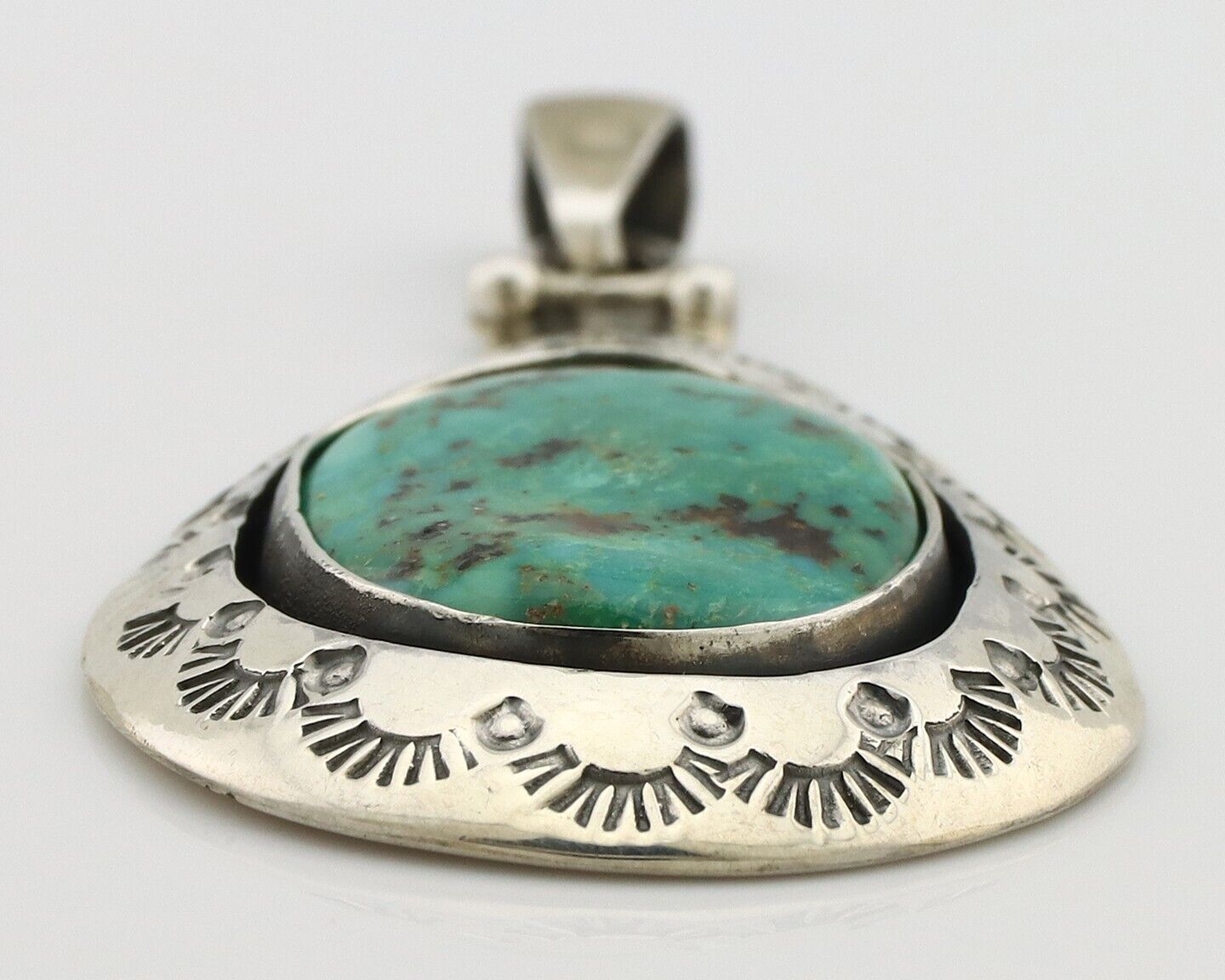 Navajo Pendant 925 Silver Natural Mined Turquoise Artist Signed MC C.80's