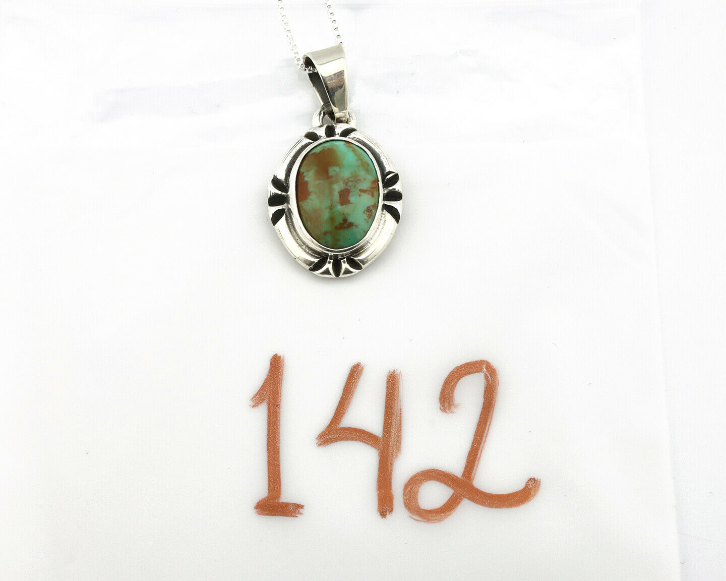 Navajo Kingman Turquoise Pendant .925 Silver Hand Stamped Signed Gecko C.80's