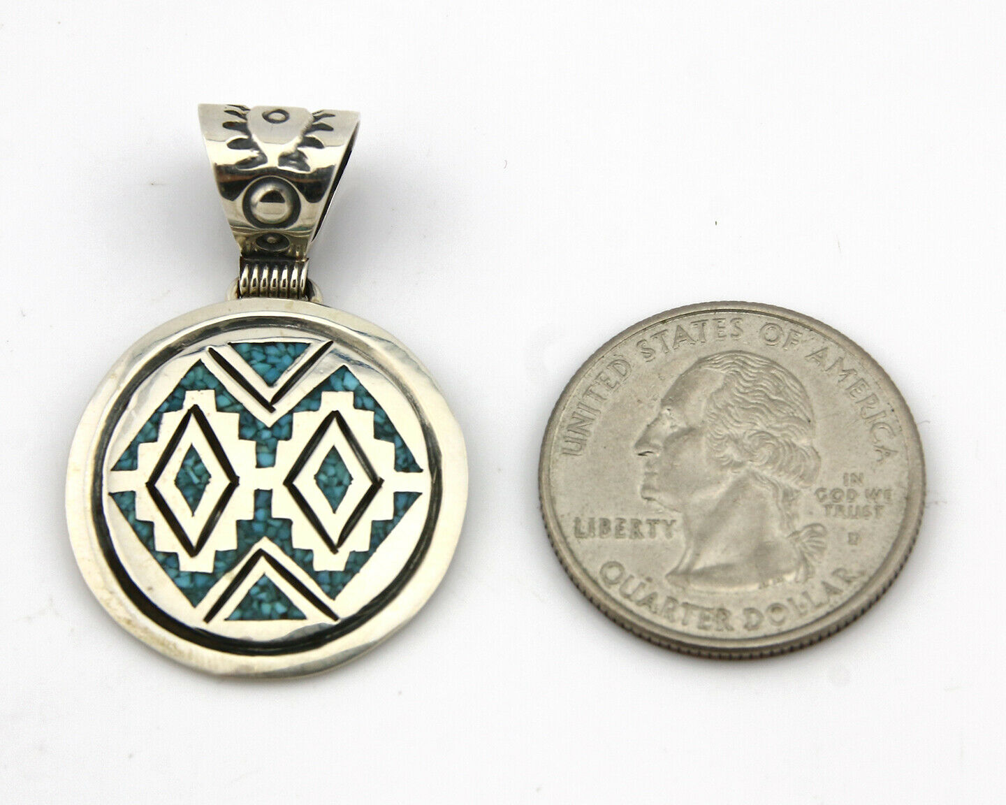 Navajo Inlaid Pendant .925 Silver Signed Artist Stanley Bain C.80's