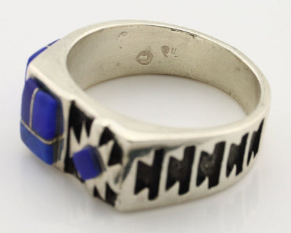 Navajo Inlaid Ring 925 Silver Natural Lapis Native American Artist Teme C.80's