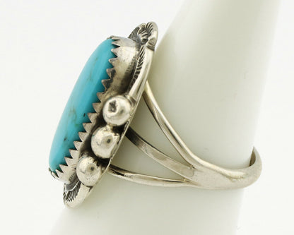 Navajo Ring .925 Silver Kingman Turquoise Artist Signed A C.1980's