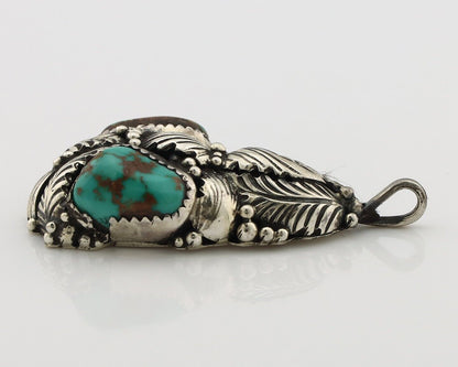 Navajo Pendant 925 Silver Natural Mined High Grade Turquoise Signed Tom Willeto