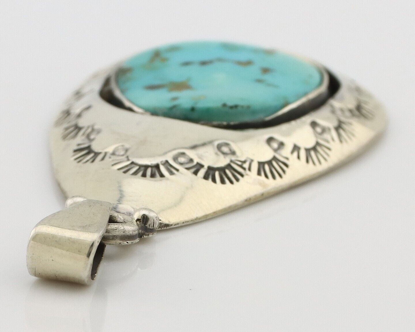 Navajo Pendant 925 Silver Natural Mined Turquoise Artist Signed C Montoya C.80's