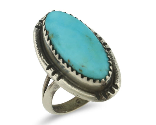 Navajo Ring .925 Silver Natural Blue Turquoise Native American Artist C.80's