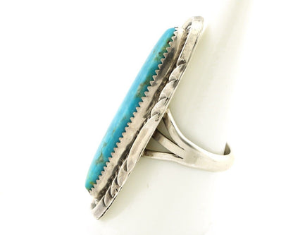 Navajo Ring 925 Silver Natural Blue Gem Turquoise Artist Signed Mike Begay C.80s