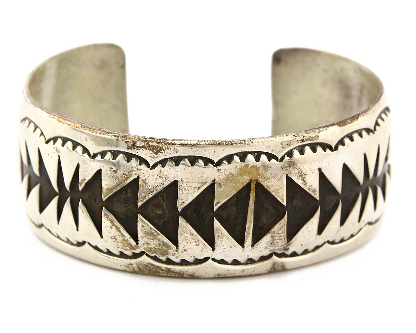Navajo Bracelet .925 Silver Hand Stamped Overlay Native American C.80's