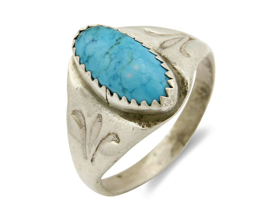 Zuni Ring .925 Silver Kingman Turquoise Hand Stamped Native American C.80's