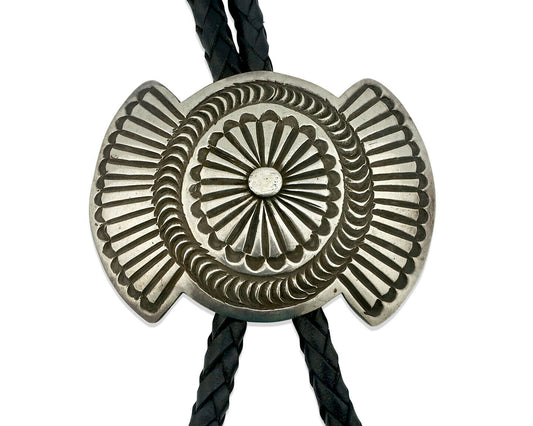 Navajo Bolo Tie Heavy Hand Stamped Silver Handmade Native Artist C.80's