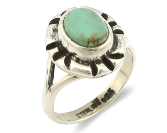 Navajo Ring .925 Silver Kingman Turquoise Artist Signed Gecko C.90's