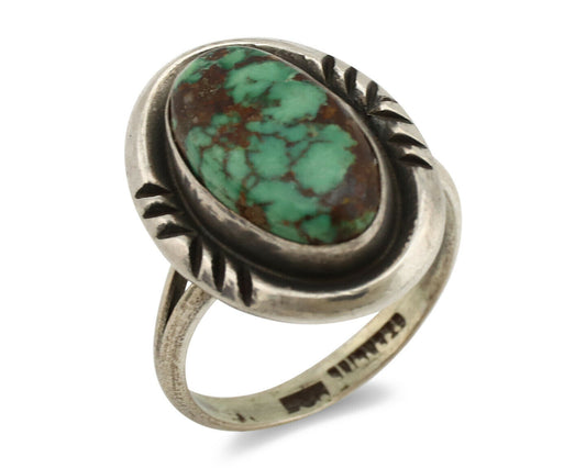 Navajo Ring .925 Silver Spiderweb Turquoise Native American Artist C.1980's